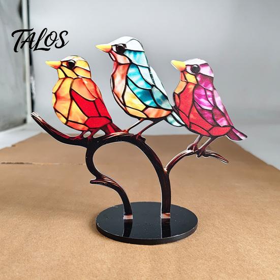 Decorative Accents for Coffee Table Acrylic Birds On Branch Desktop Ornament, Colorful Stained Glass Style Bird Lifelike Hummingbird Sculptures