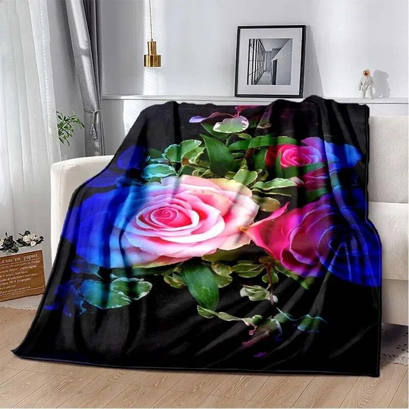 Patterned Red Rose Lightweight Flannel Blanket ,Warm Soft Cozy Blanket Home Decor Birthday Gift For All Season Blanket