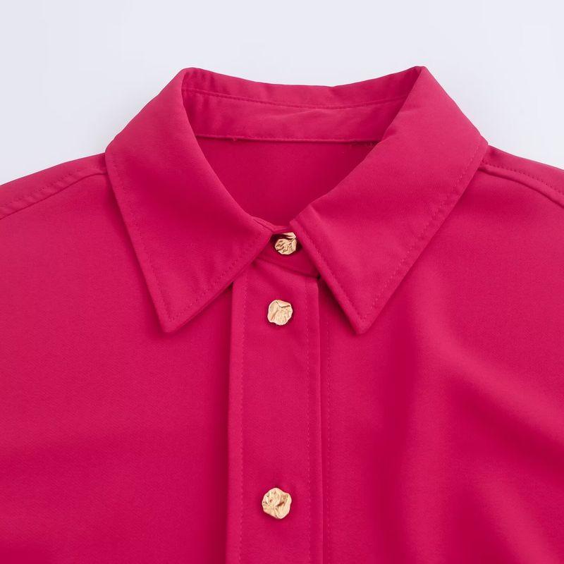 Kaslead New Arrival Women's Fashion Style Stylish Simple and Versatile Golden Breasted Drape Shirt 7969242