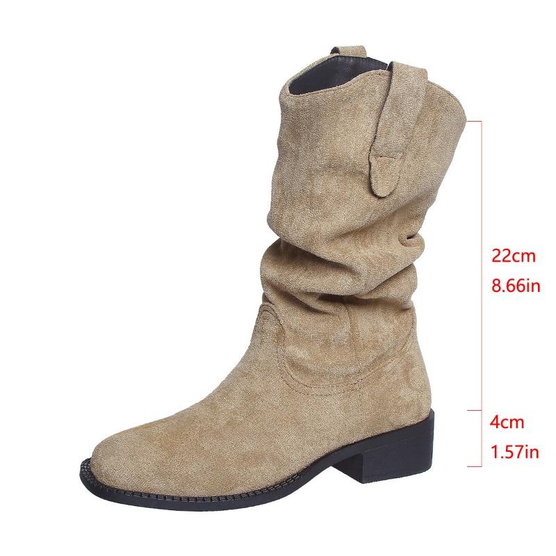 Damskie Retro Botki Westernowe do połowy łydki, Szpiczasty Nosek Luźne Botki Martin, Obuwie Jesień Zima