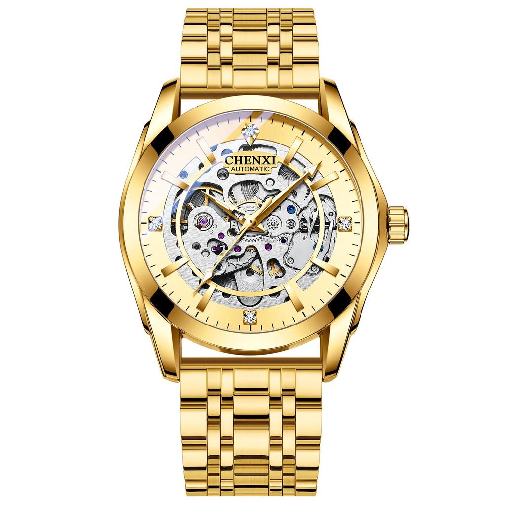 Men's Stainless Steel Round Open Heart Watch Stylish Accessory, Popular Fashion, Formal Business, Gift for Anniversary, Birthday - Gold