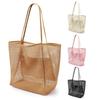 Women Beach Shoulder Bag Hollow Out See-through Mesh Large with Inner Pocket Shopping Capacity Foldable Commute School