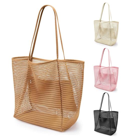 Women Beach Shoulder Bag Hollow Out See-through Mesh Large with Inner Pocket Shopping Capacity Foldable Commute School