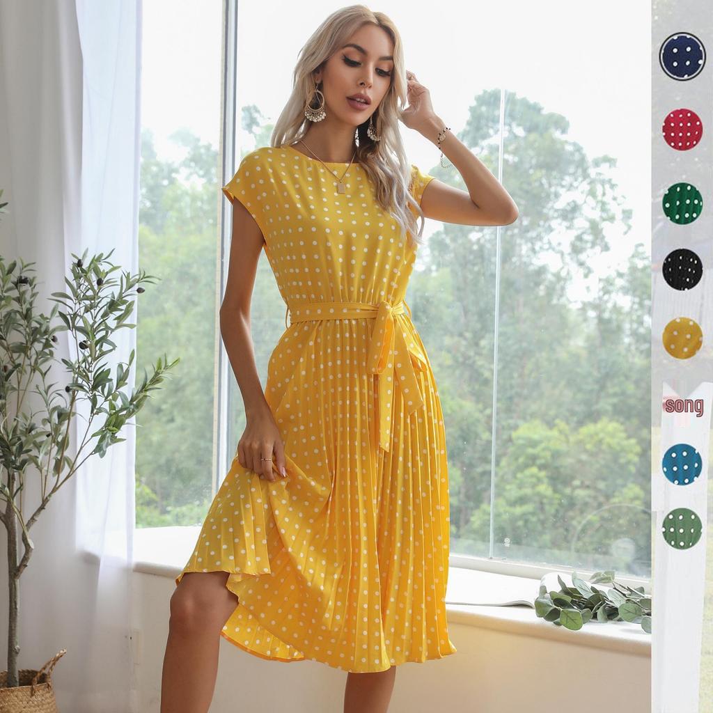 Russia Summer New Polka Dot Midi Dress - Casual Round Neck Arrival