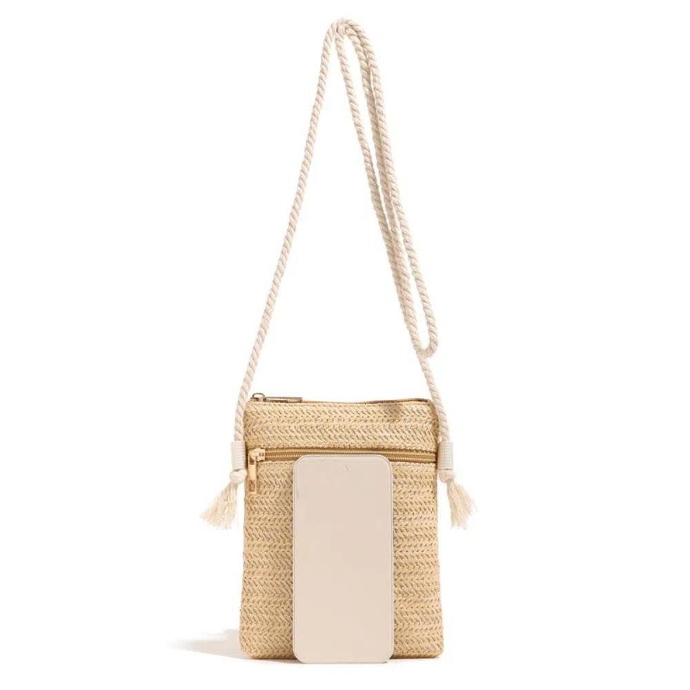 Niche Design Woven Shoulder Bag Korean Style Small Phone Bag Solid Straw Crossbody Bags Outdoor
