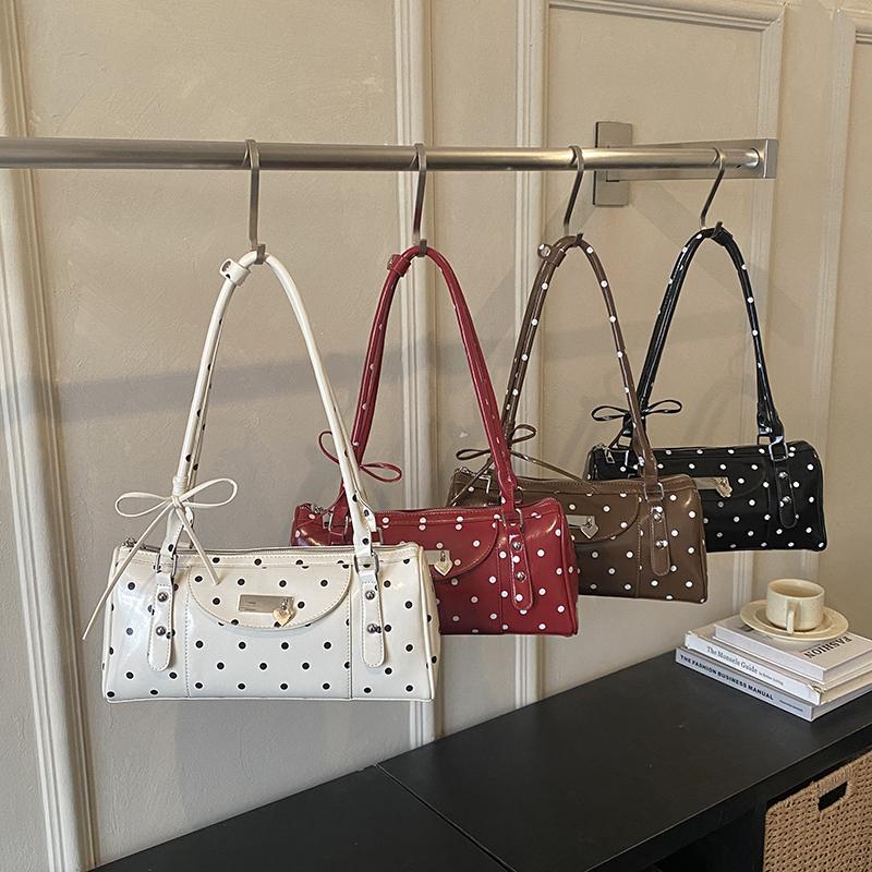 2026 Spring & Summer New Fashion Cute Dots Glossy PU Boston Shoulder Bags Retro Fresh Exquisite Stylish Design Women's Handbags