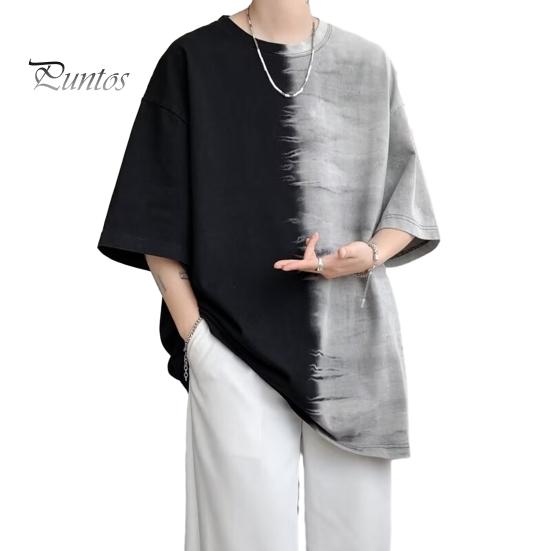 

Мужская футболка с принтом тай-дай, повседневная футболка с круглым вырезом, свободный крой, короткий рукав, летний топ для повседневных выходов на улицу M серый