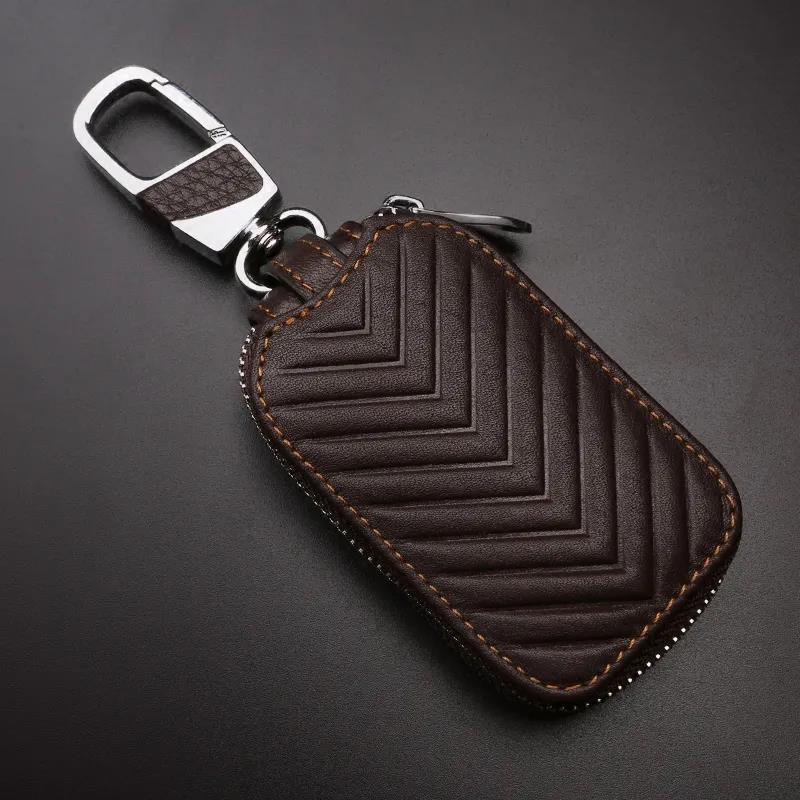 Leather Car Key Case Cover Zipper Bag Protector For Volkswagen VW ID.4 ID4 ID.5 ID5 1st Cupra Born Golf