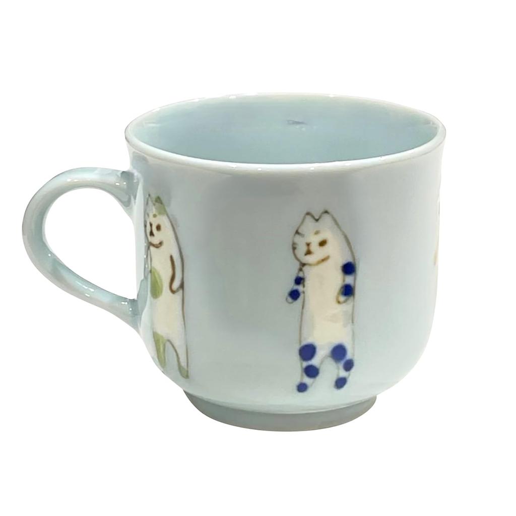 24to3 Nishitomi Ceramics Arita Ware Mugg Kopp Liten 130 ml Mini Kattmönster Tachicat Blå Mikrovågssäker Tillverkad i Japan 480482 Ca.