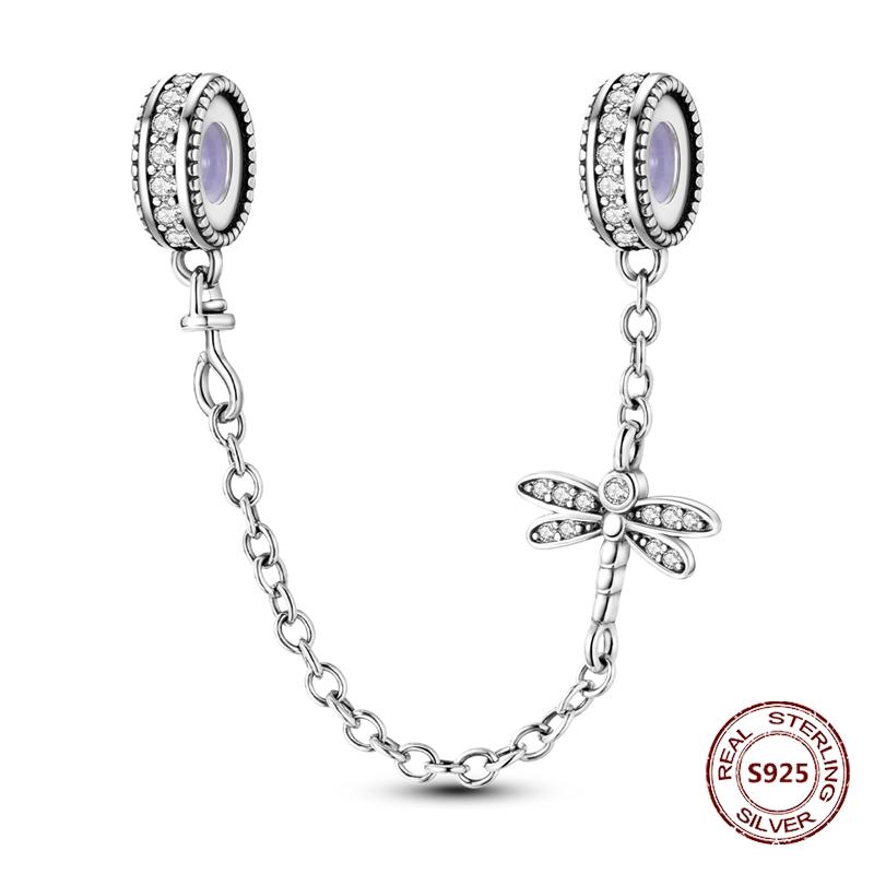 Butterfly Charm copper Authentic Pink Blue Zircon Fly Butterflies Safety Chain Clip Charm Bead Charms Compatible With Bracelets Do It Yourself Jewelle