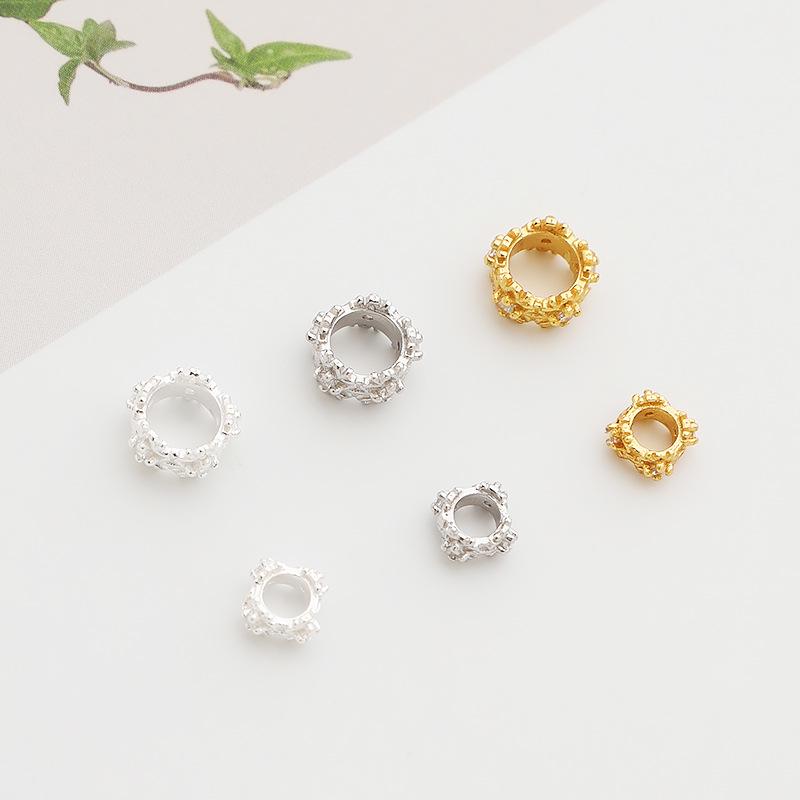 S925 Sterling Silver Diamond Flower Spacer Beads for DIY Pearl Bracelet or Necklace