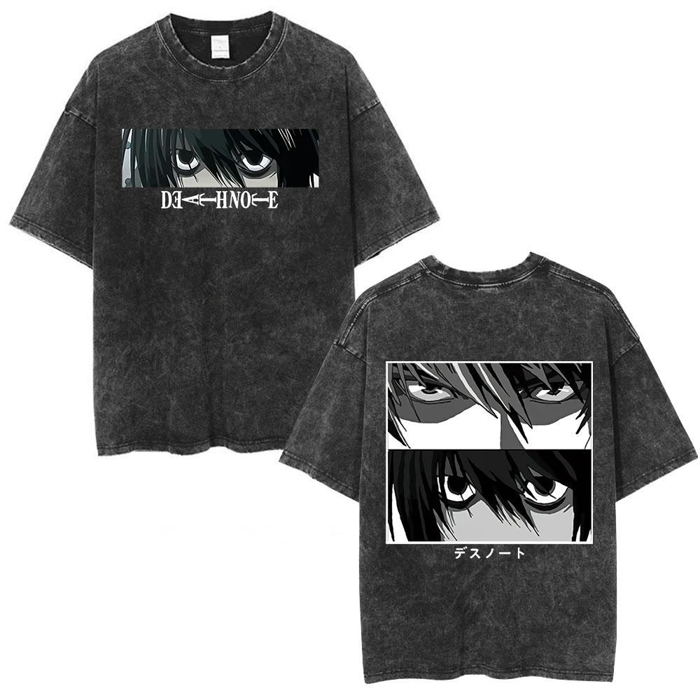 Vintage Washed Anime Death Note Manga Logo Graphic T-shirt Men Women Printed Tee Summer Casual Fashion Clothing Tops High Quality Streetwear