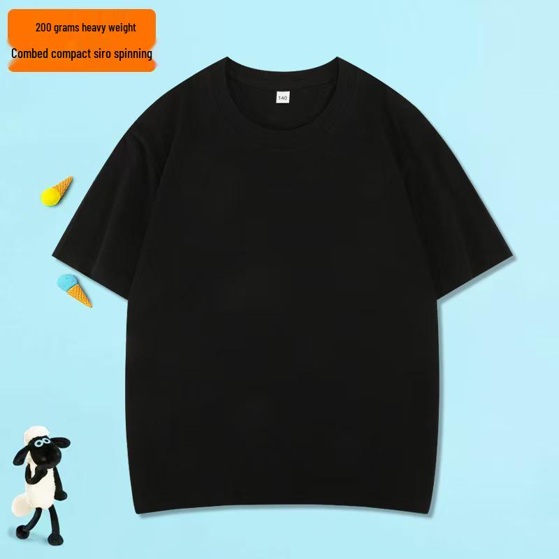 200g Pure Cotton Children's Short Sleeve Round Neck T-shirt – Parent-Child Casual Campus Style, Boys' Plain Color School Uniform Top