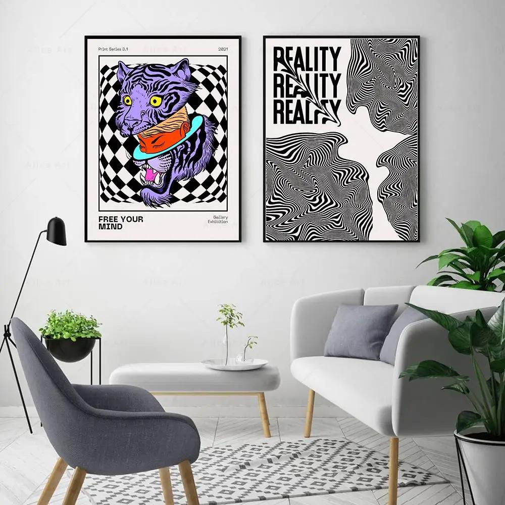 Skandinavische Einfache Wandkunst Freier Geist Verzerrte Realität Leinwand Ölgemälde Poster Drucke Heim Schlafzimmer Wohnzimmer Dekoration