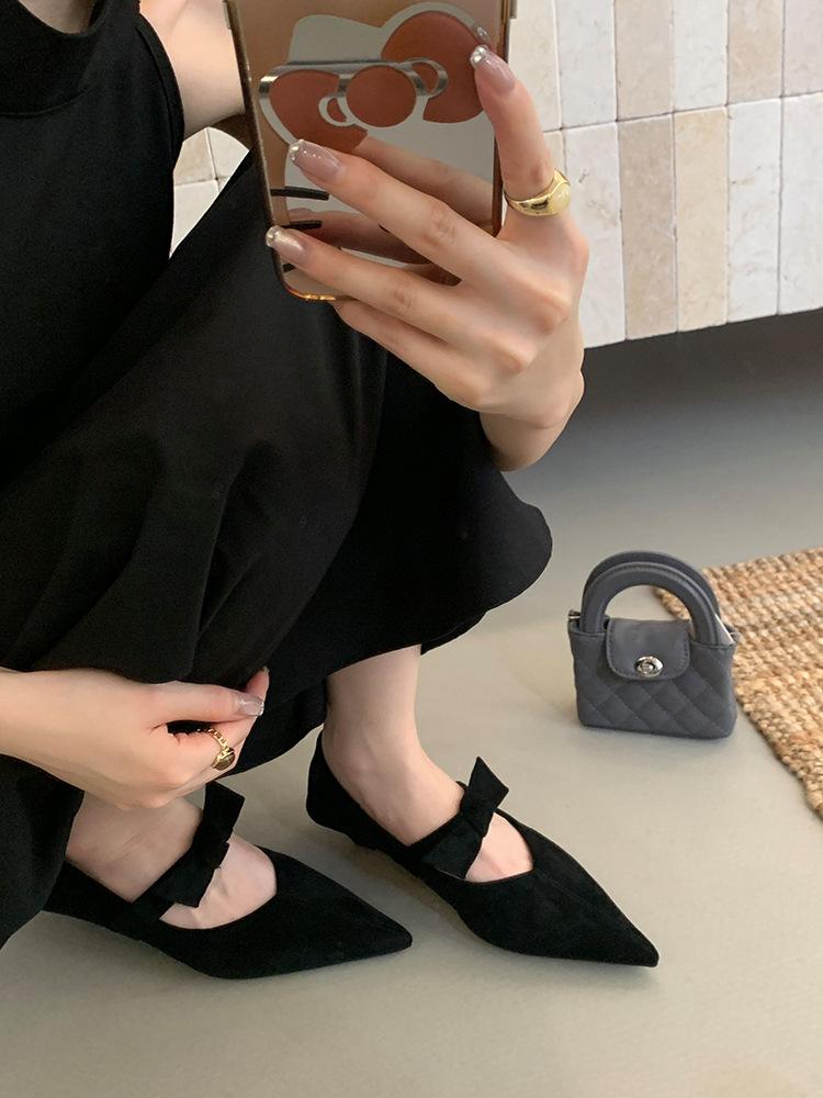 Soft-soled Fashion Flat-bottomed Black Pointed Single Shoes Women's Shoes 2025 Retro Mary Jane French Shallow Mouth Commuter Shoes Tide