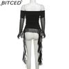 BITCED Autumn Women's Solid-Colour Slim-Fit Streetwear Off-the-Shoulder Long-Sleeved Backless Top