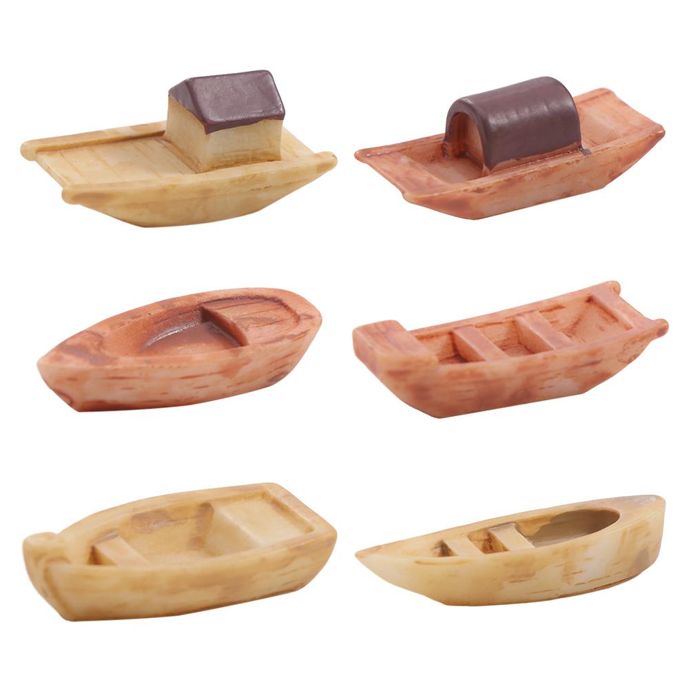 Resin Micro Landscape Boat Micro Landscape Bonsai Ornaments Resin Wooden Boat Decoration Dollhouse