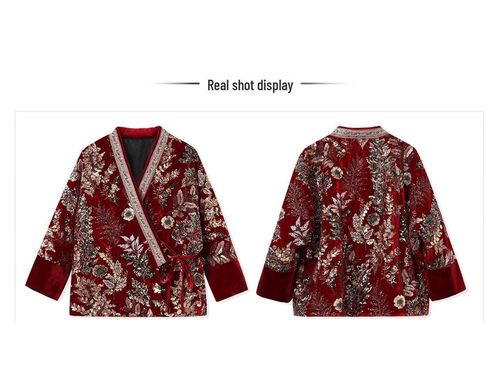 V-neck Embroidered Chinese Style Winter Down Jacket & Skirt Suit NY064