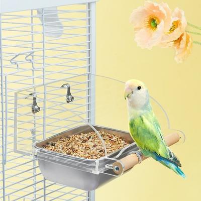 Stainless Steel Pet Bird Feeder Easy Clean Wooden Standing Pole Pet Food Dispenser No Mess Sturdy Cage Feeding Bowl Pet Supplies