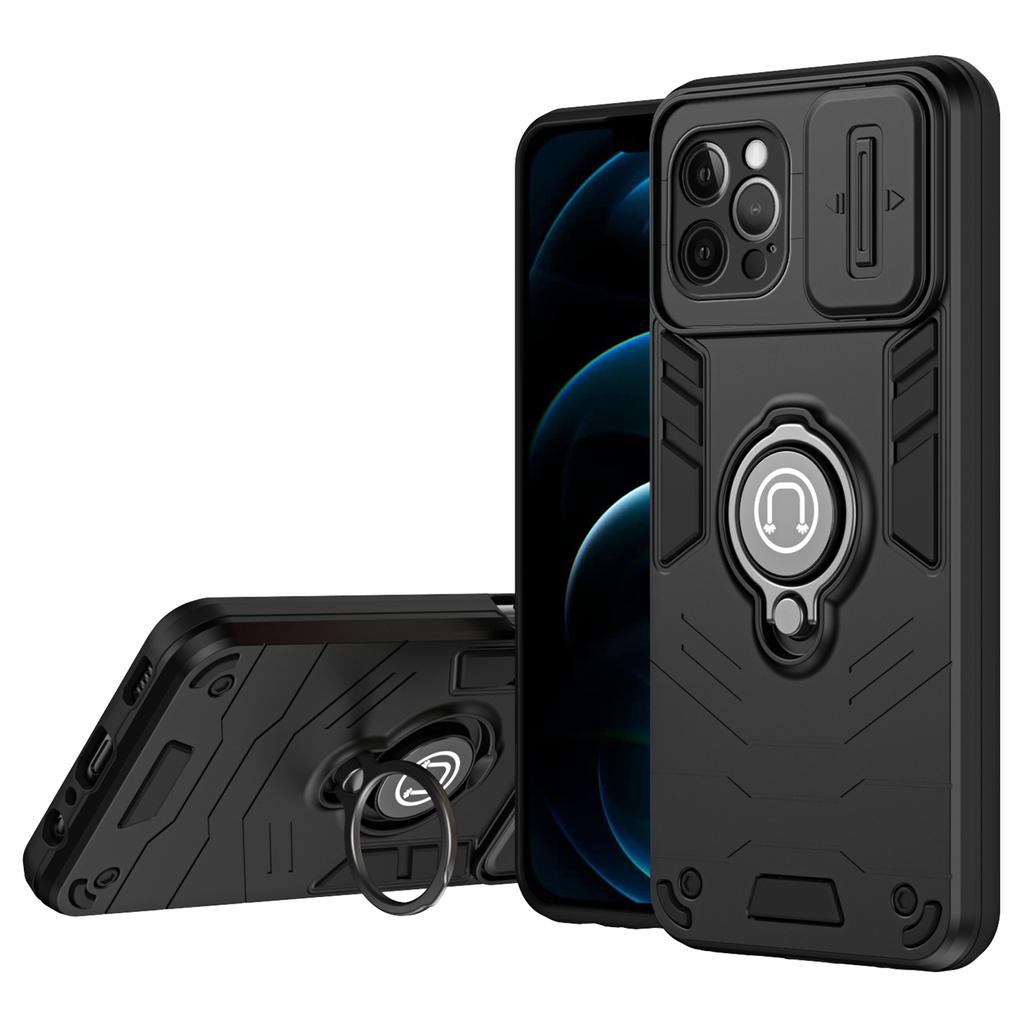 Für iPhone 12 Pro Hülle Kameraschutz PC+TPU Handyhülle mit Fingerringhalter