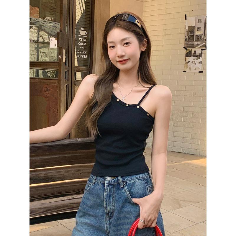 Good-looking Diagonal Neck Off-the-shoulder Irregular Sling Vest Women's Summer New Willow Nails Niche Design Top