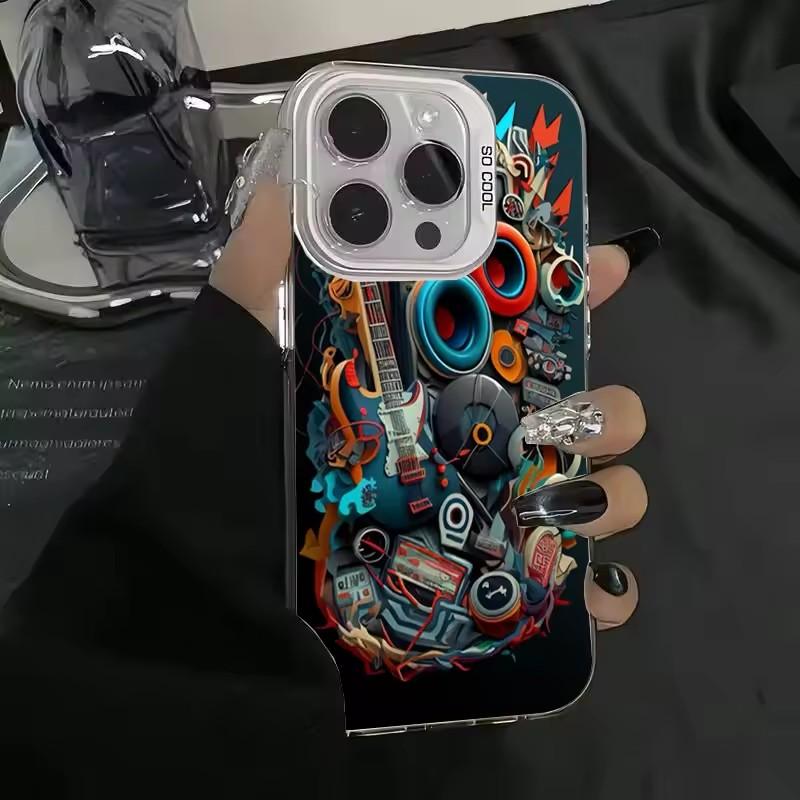 Cool Graffiti Mechanical Pattern TPU Basic Phone Case for iPhone 16 15 Pro Max 16E 14 13 12 11 XS X XR 7 8 Plus Hard Back Cover
