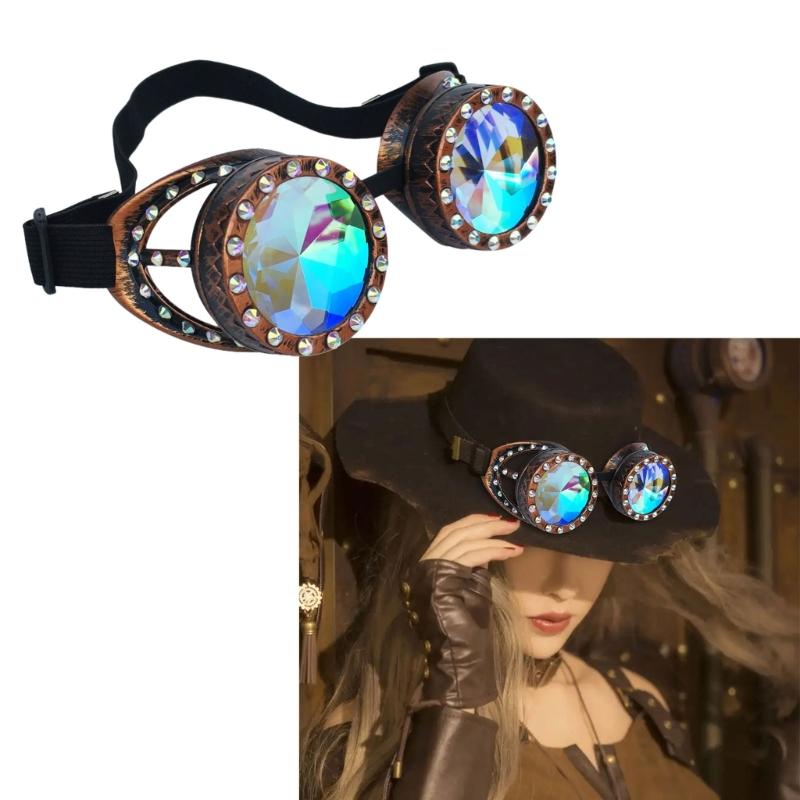 Kaleidoscope Goggles Steampunk Goggles Glasses Halloween Cosplay Party Costume Accessory Psychedelic Raves Goggles