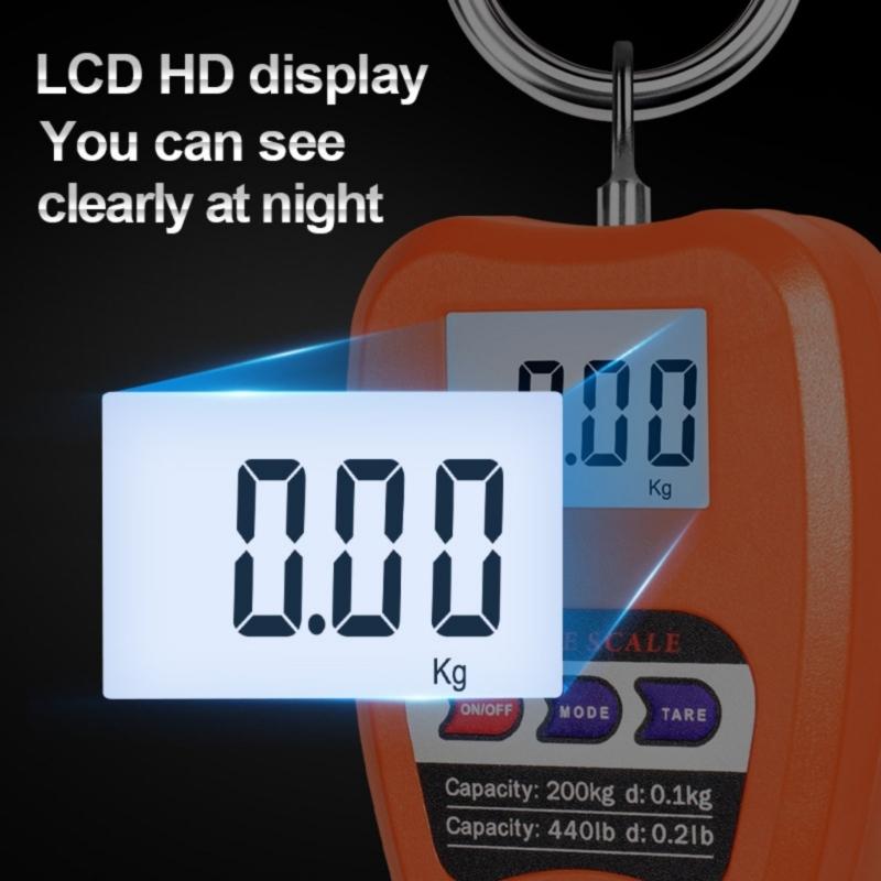 Precise Heavy Duty 200kg Digital Handheld Scale Industrial ABS Construction Multiple Unit Conversion Hanging Hook Design
