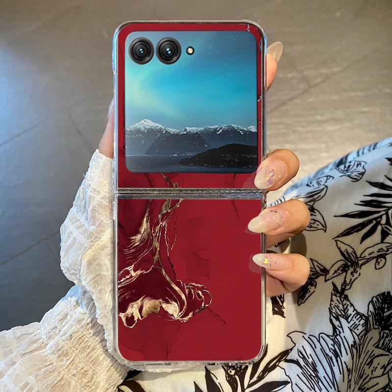 Husă de telefon cu model marmorat colorat pentru Motorola Razr 60 Ultra Razr 50 40 Ultra 60 50 40 Capac pliabil dur din PC transparent antișoc