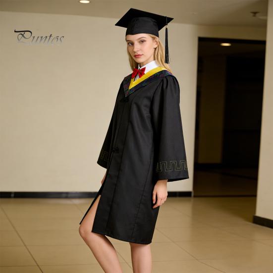 Academic Dress for Ceremonies Unisex Matte Graduation Cap Gown Set with Fake Shirt Collar And Doctoral Attire Neck Tie Professional Formal Bachelor's