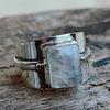 1 Piece Vintage Wide Faceted Line Wrap Boho Faux Moonstone Metal Silver Color Men's and Women's Rings Size 6-10