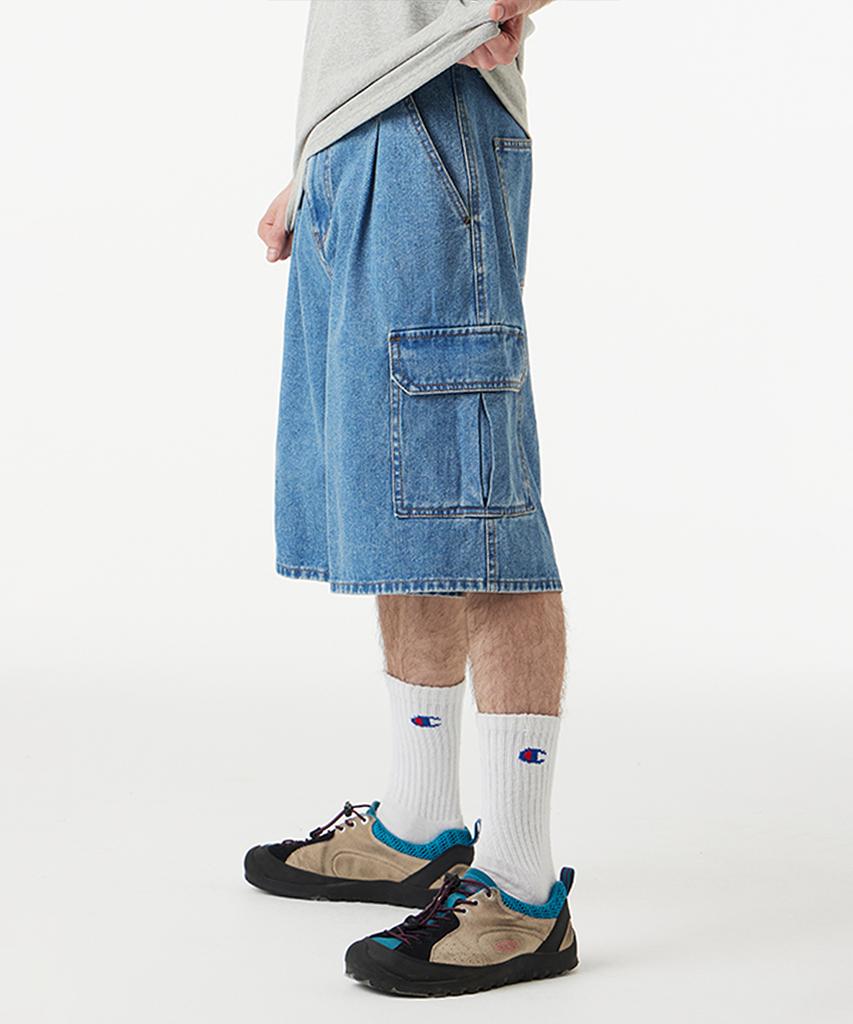 URBANAGE Bermuda Cargo Denim Shorts_Light Blue