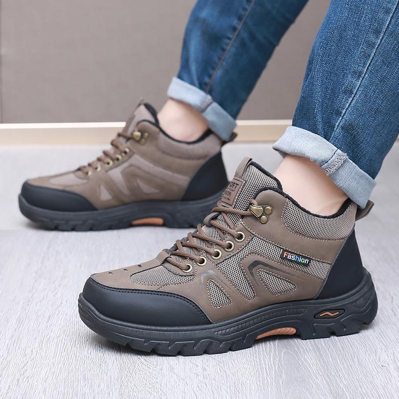 Winter Warm Snow Boots for Men Lightweight Non-Slip Sneakers Comfortable Outdoor Lace-Up Hiking Shoes Walking Work Short Boots With Faux Fur Lined