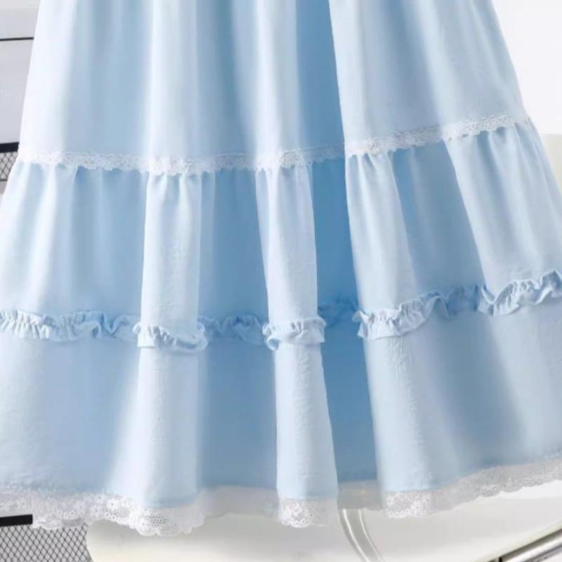 Spring/Summer Balletcore Midi Skirt for Women - Soft Slim-Fit Lace Trim Tiered Cake Skirt