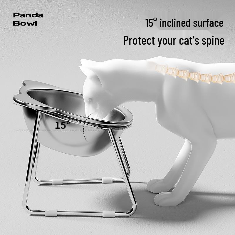 Elevated Stainless Steel Pet Bowl with Anti-Spill Design, Protects Cervical Spine, Integrated Water and Food Dish for Cats and Dogs