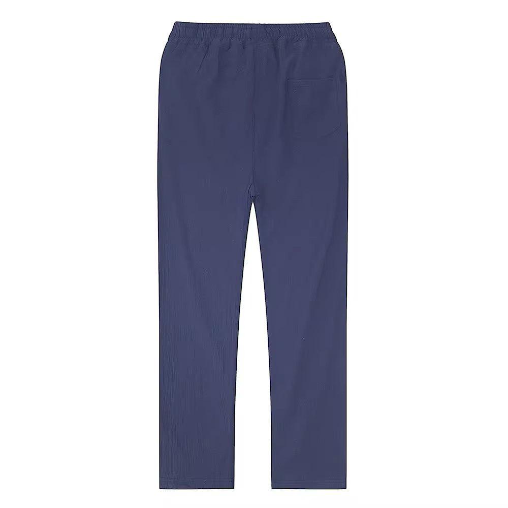 2025 Men's Summer Casual Drawstring Pants, Elastic Waist, Solid Color, Breathable Straight Leg