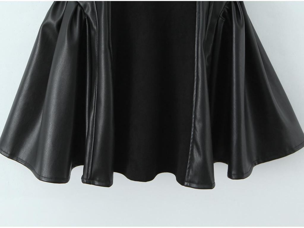 2025 Autumn European Style Women's PU Leather Patchwork Slimming Camisole Dress
