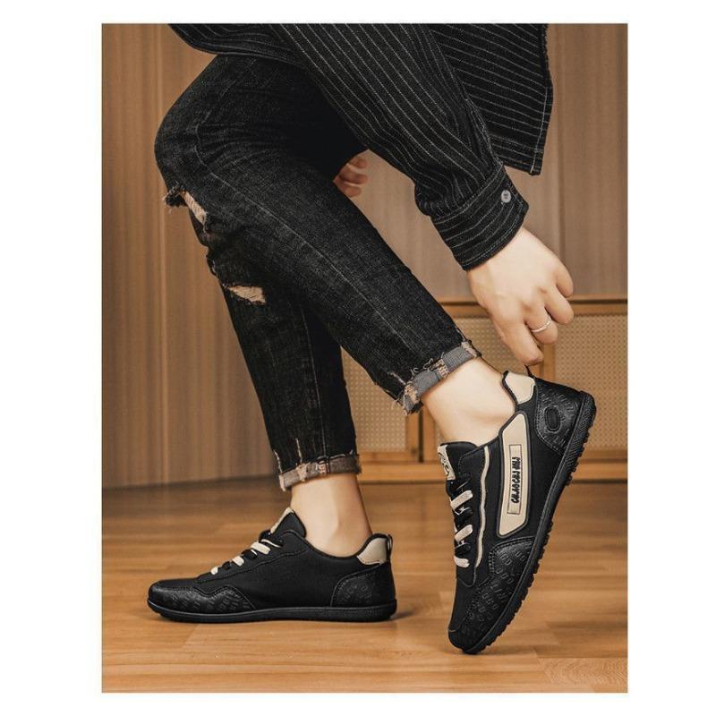 Mens Breathable Leather Upper Casual Sneakers Soft Soled Lace Up Sports Shoes