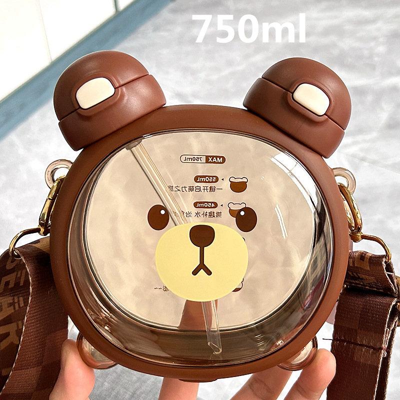 Cartoon Bear & Honeybee Shaped Kids Water Bottle with Rope - Tritan Material BPA-Free Cute Boys Drink Bottle for School 500-1000ml