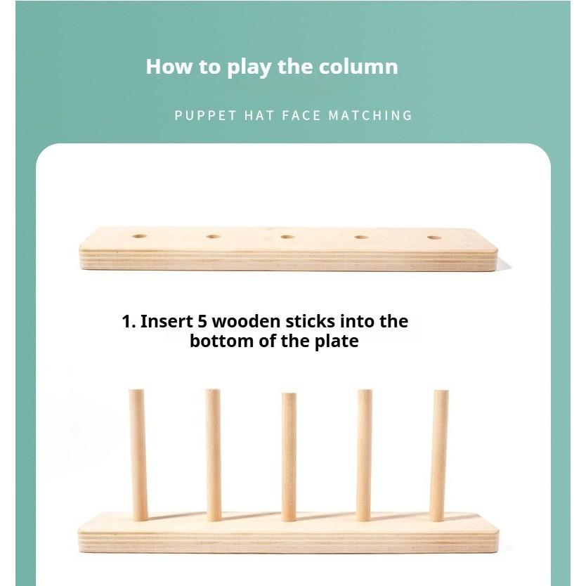 Color Sorting Toys Montessoris Wooden Early Learning Toys Fine Motor Skills Puppet Hat Face Match Creative Stacking Toys For Kid