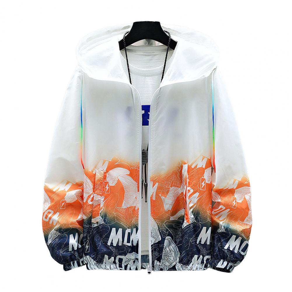 Trendy Gradient Print Hooded Windbreaker Jacket with UV Protection