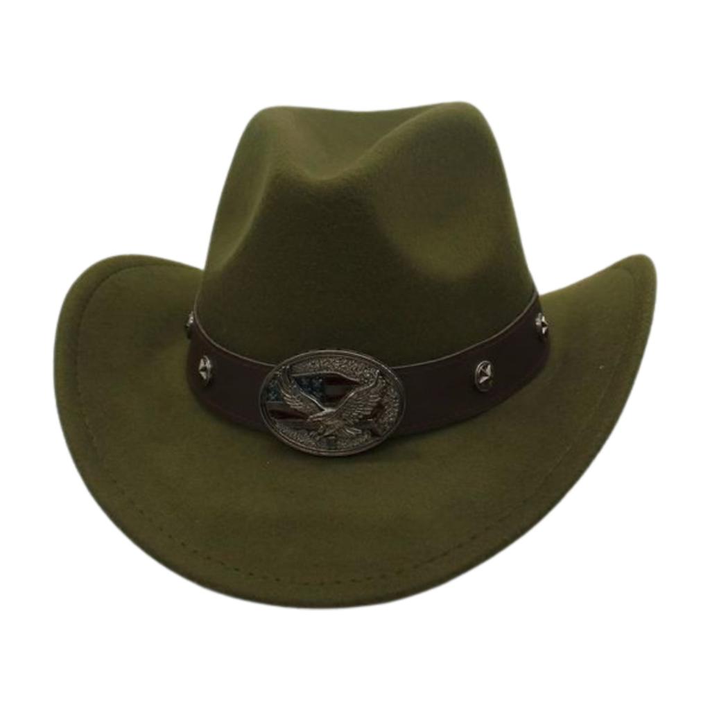 Rolled Brim Ethnic Style Decorative Design Felt Hat Western Cowboy Top Hat