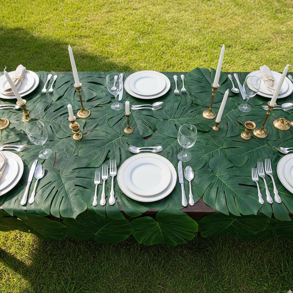 60 Pack Artificial Palm Leaves Party Decorations, Monstera Leaves,Small and Large Size 30 Each, for Home Wedding Tropical Theme Decor