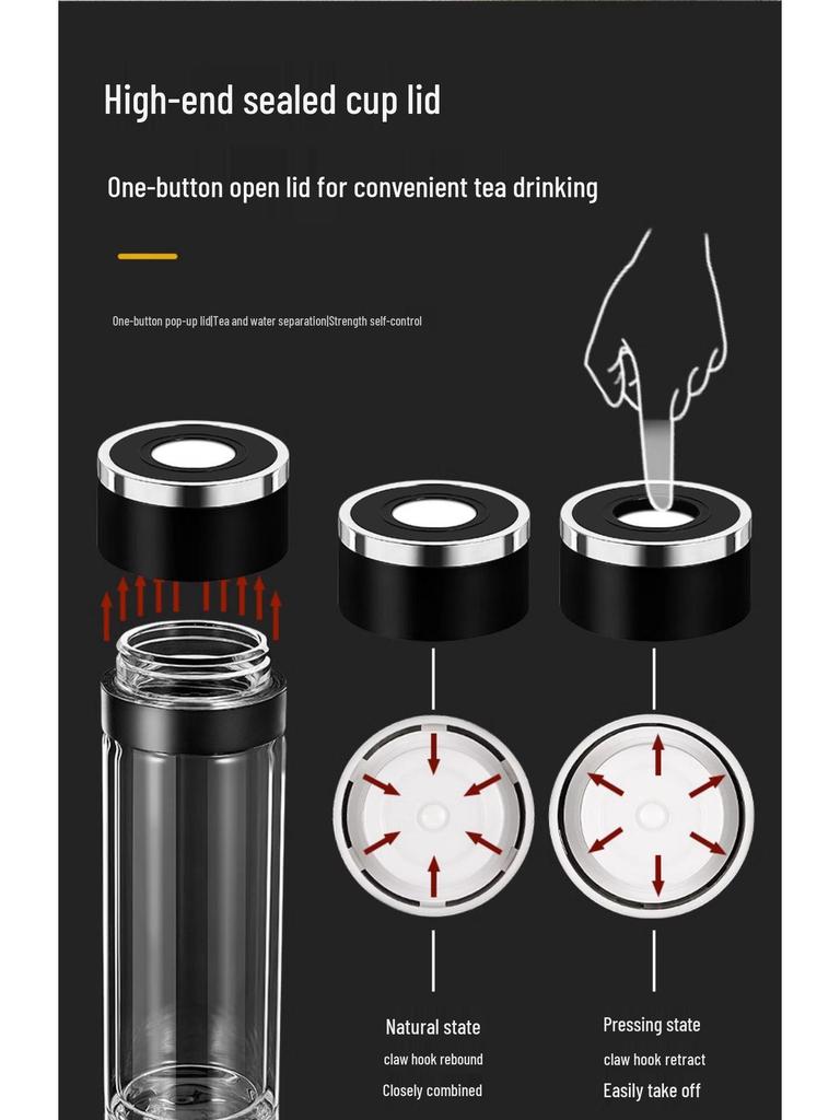 Minghui Quick-Open Double-Layer Glass Cup with Tea and Water Separation, Car-Mounted High-End Men's Cup.