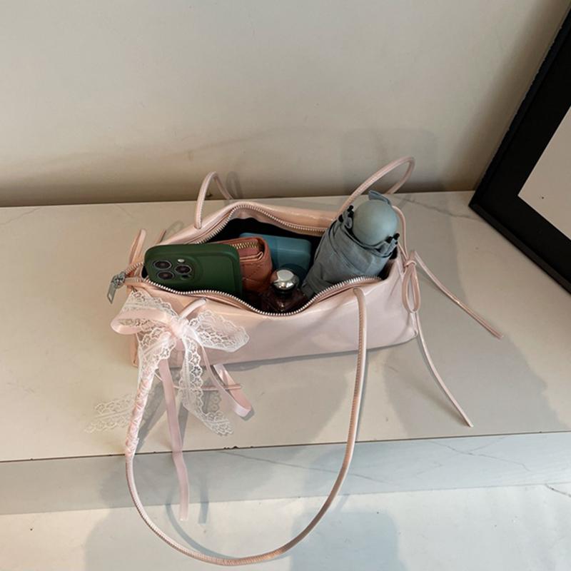 Spring New Simple Sweet Bow Ribbon Shoulder Bag Commuter and Leisure Versatile Underarm Bag for Women CLE