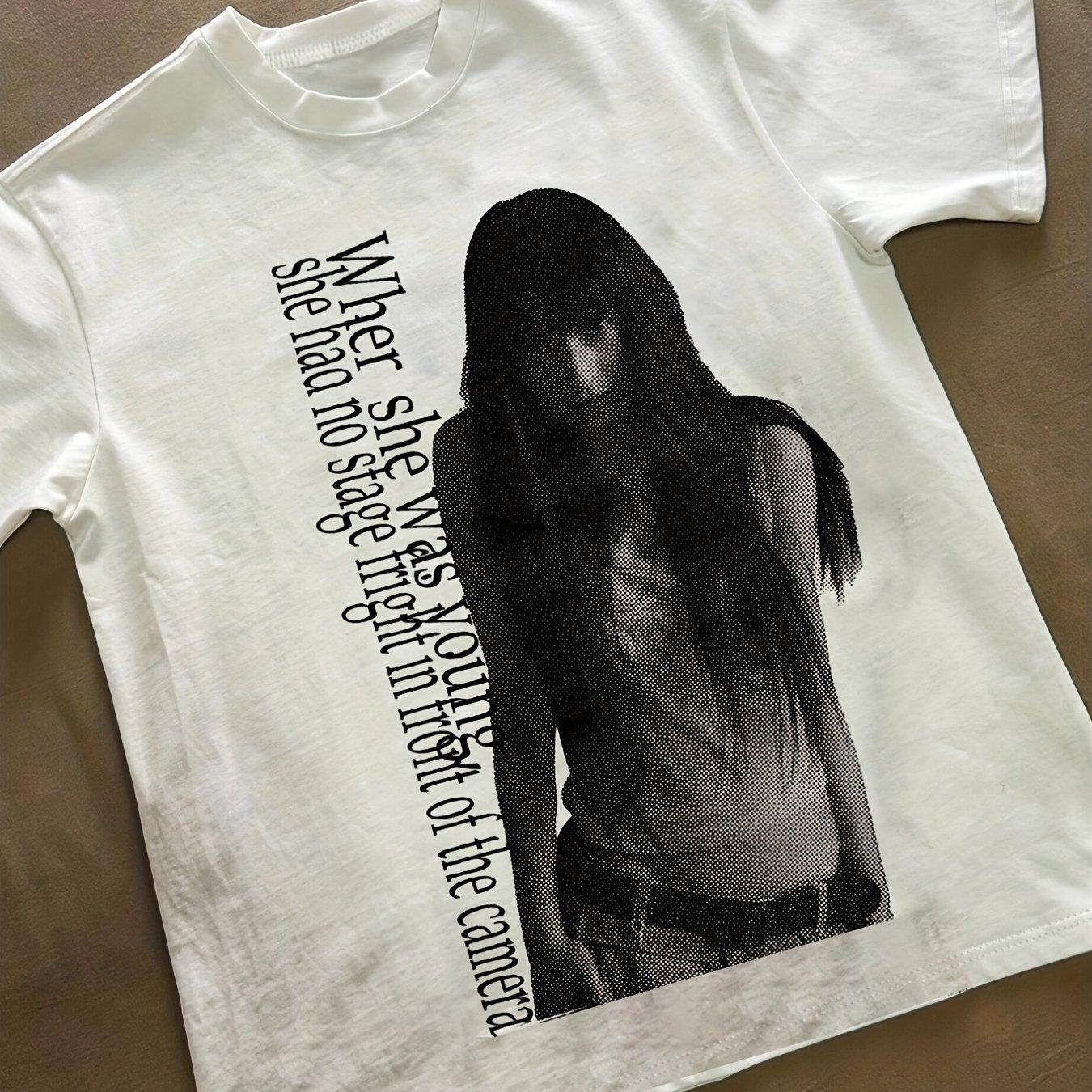 Black and White Art Portrait when She Says Quote Pure Cotton Tshirt Summer New Unisex Casual Fashion Tshirt S