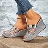 Women'S Elegant Slip-On Wedge Sandals with Glittery Sequin Lace Detail, Open-Toe Platform Heel & PU Cover Upper - Versatile Casual To Formal Shoes