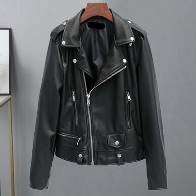 Dámská bunda Umělá kůže Hladký povrch Rozepínací límec Zip Dekor Dlouhé rukávy Moto kabátek Cestovní svrchní oděvy