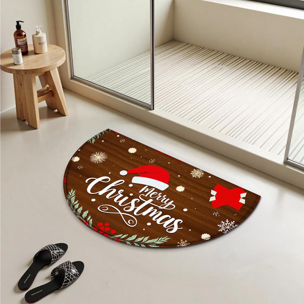 Christmas Themed Semi Circular Entrance Doormat Hallway Rug Non Slip Carpet Living Room And Bedroom Festive Decoration