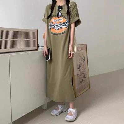 Casual Retro Slit T-shirt Dress: Slimming Plus Size Loose Summer Style